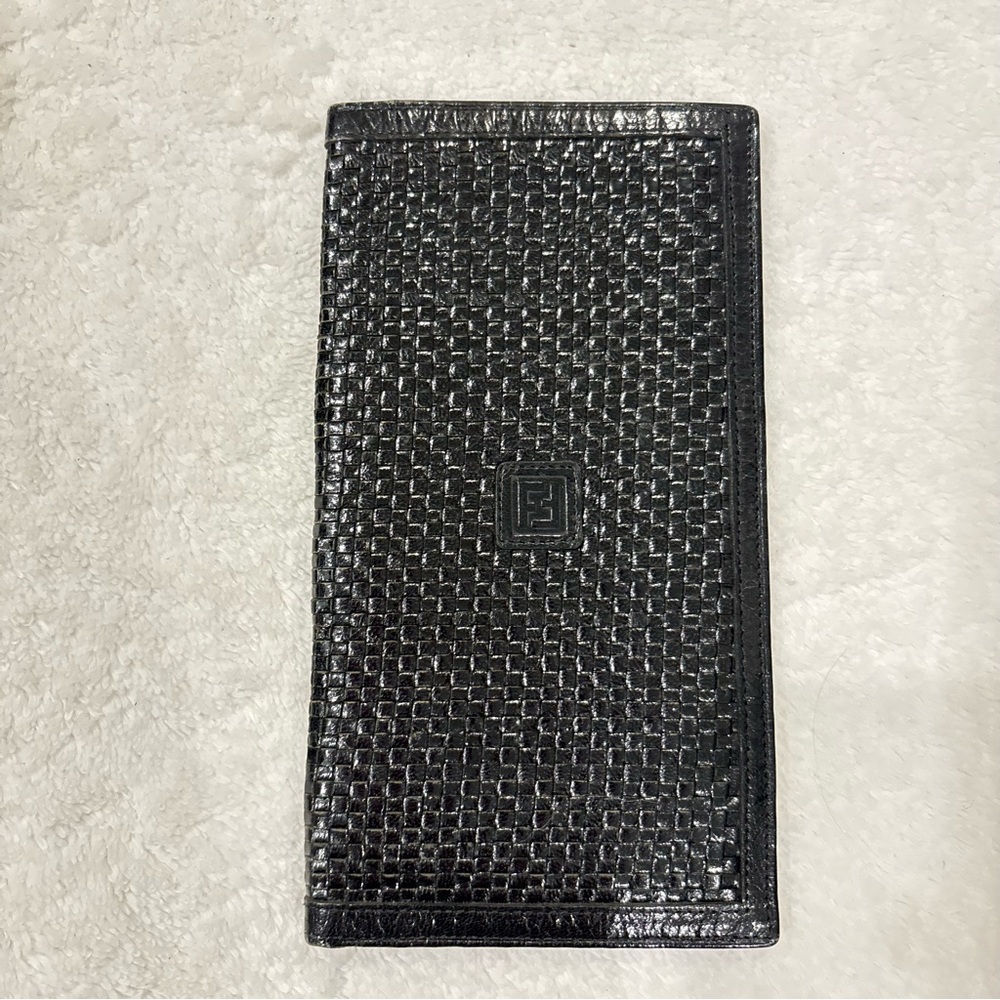 FENDI Vintage Black Woven Leather Bi Fold Wallet